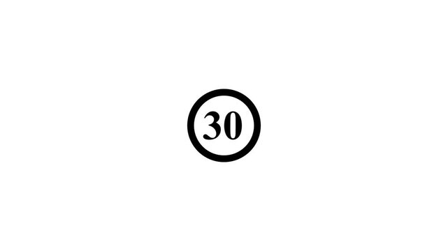 Black Number 30 Inside a Circle on a White Background thirty numeral