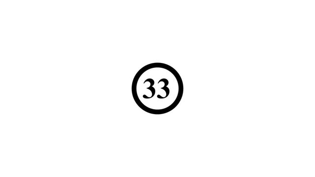 Black Number 33 Inside a Circle on a White Background thirty three numeral