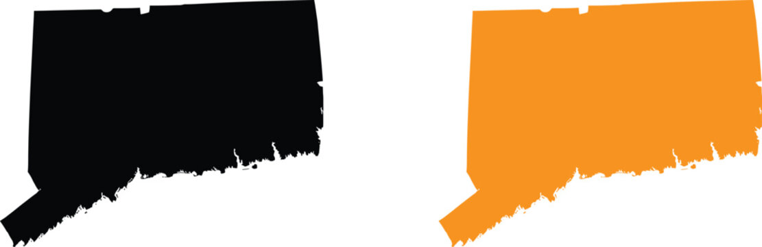Black and orange silhouette map shapes of connecticut state on a simple flat design background Vector