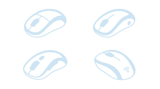 Set of four wireless computer mice icons, isometric view, isolated on white background