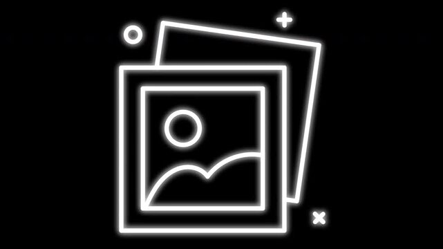 Neon Line Art Icons Photos Cable Car and Smartphone WiFi.