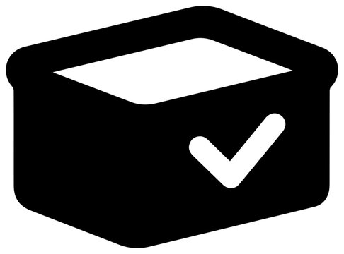 Solid black filled icon of inbox with checkmark for response collection
