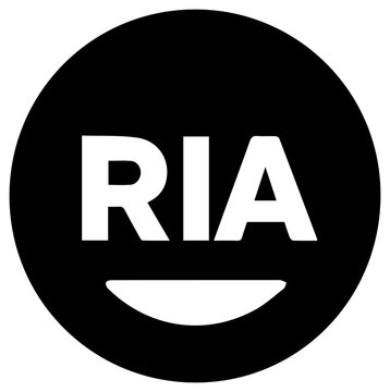 Solid black filled icon of ria tax free growth symbol with white letters and semicircle