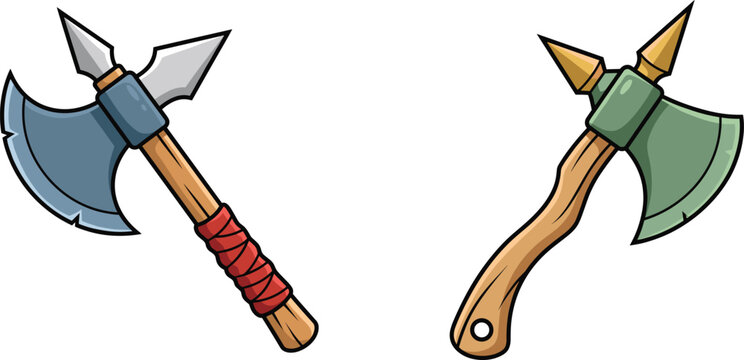 Fantasy battle axe illustration collection, medieval warrior weapon vector designs, ancient combat equipment artwork for gaming and adventure