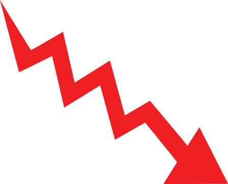 Red zigzag arrow pointing down showing a sharp decline or financial crash concept Vector