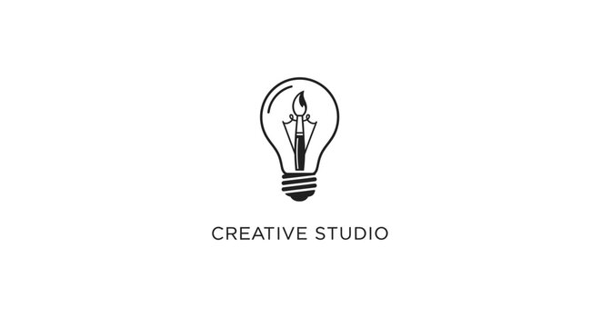 Creative studio logo with light bulb and paint brush concept design