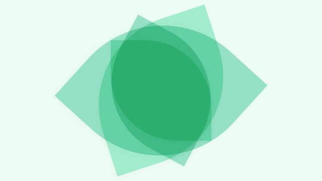 Overlapping green translucent geometric shapes on a pure white background