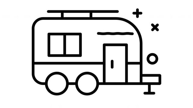 Simple Line Art Icon of a Camper Van 1.