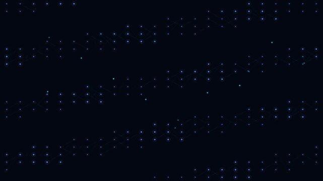 Abstract digital pattern with glowing blue dots on a dark black background