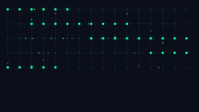 Abstract digital grid featuring glowing teal nodes on a dark background