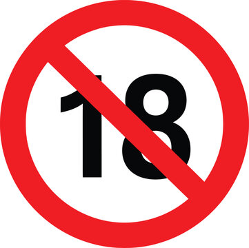 Red circle prohibition sign with number 18 inside indicating age restriction for adult content Vector
