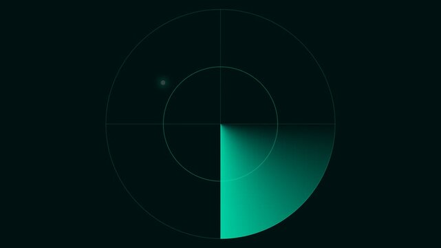 A digital radar screen display showing a single target blip on dark background