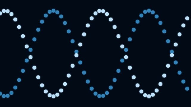Abstract dna structure formed by blue light dots on a dark background