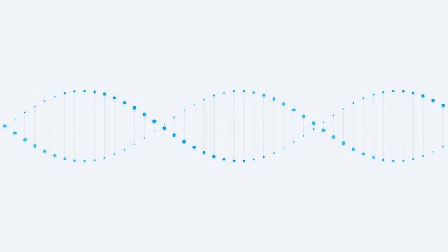 Abstract dna double helix structure composed of cyan dots on white background