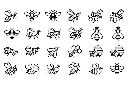 Minimalist bee line icon set, modern insect vector outlines