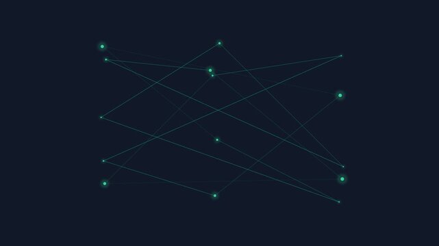 Abstract network of glowing cyan nodes connected by thin lines on dark blue