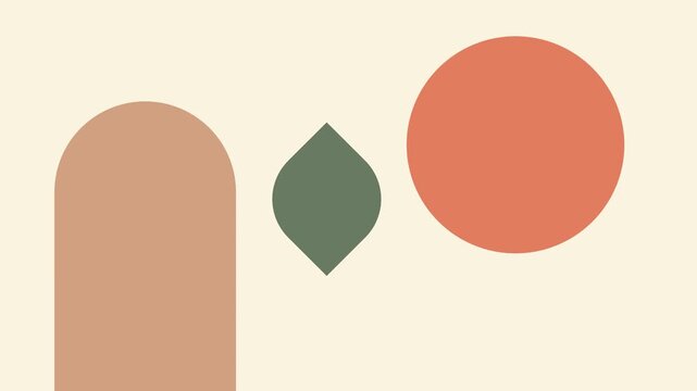 Minimalist composition featuring a rounded arch, a leaf shape, and a circle