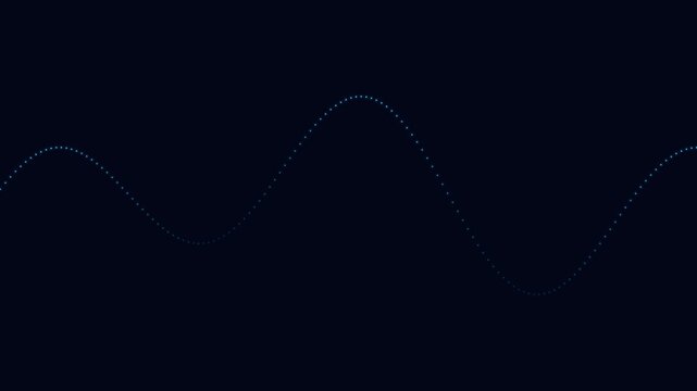 Minimalist blue dotted sine wave flowing across a deep black background