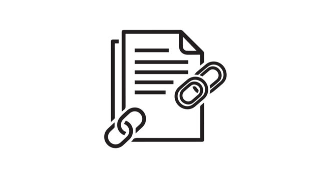 Document link icon with chain links isolated on white background