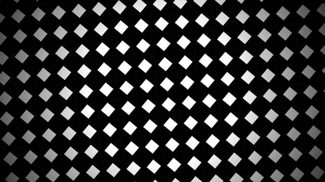 A high contrast abstract pattern of white glowing squares on black background