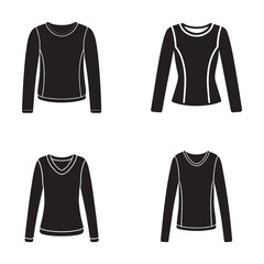 Naklejka premium Four long sleeve tops with white outlines on a plain white background for fashion and clothing designs