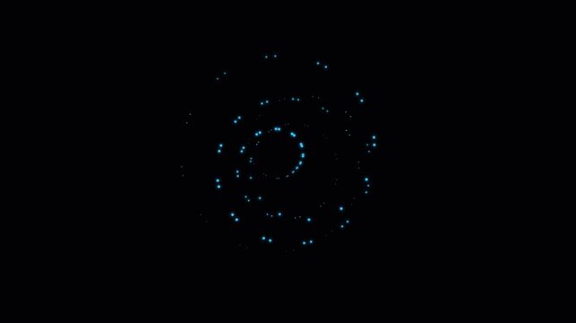 A glowing spiral of small blue light dots arranged in a dark void background