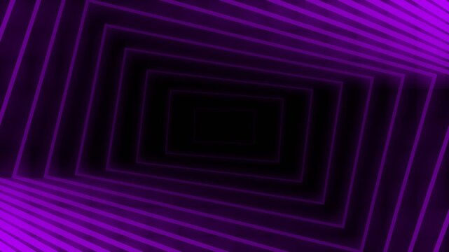 Abstract purple neon rectangles forming a deep perspective tunnel background