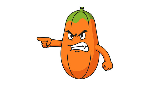 Angry Papaya Character Pointing Finger, Expressing Frustration