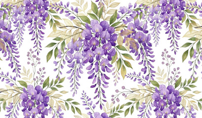Seamless watercolor floral pattern with purple flowers vector isolated on white background © MDRahul