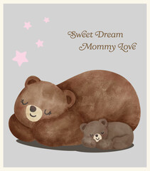 Sweet dream with Mama and baby bear love coquette illustration © GuitaRies