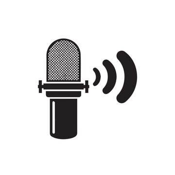 Microphone icon with sound waves for podcasting and audio recording