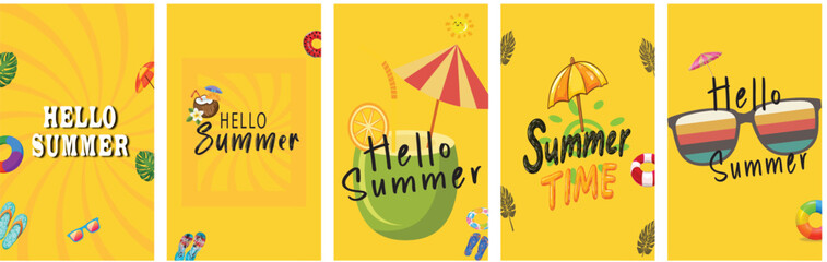 Summer time with palm leaf, Beach umbrella with chairs on the sand. summer sky Bokeh light of sky and sea. Tropical leaves .Summer greeting poster set with tropical palm leaves. © SumaiyaSiddika