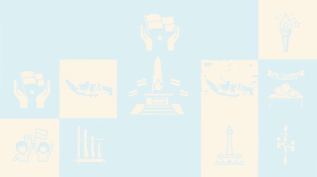 Indonesia Independence Day Icon Collage: Flag, Map, Monumen Nasional, Patriotism