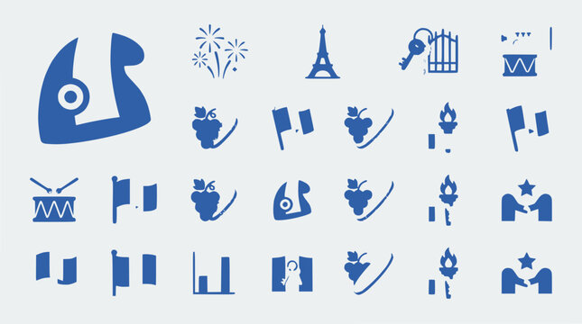 French Icons Collection: Eiffel Tower, Flag, Grapes, Fireworks, Torch, Drum, Key, Gate