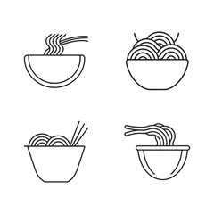 Fototapeta premium Four line drawing noodles in bowls with chopsticks isolated on white background