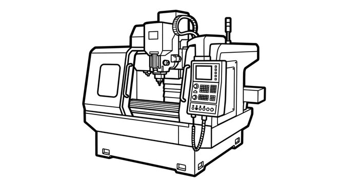Cnc milling machine illustration modern industrial equipment vector design