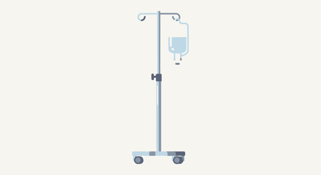 Medical intravenous drip stand against neutral backdrop in clean illustration style