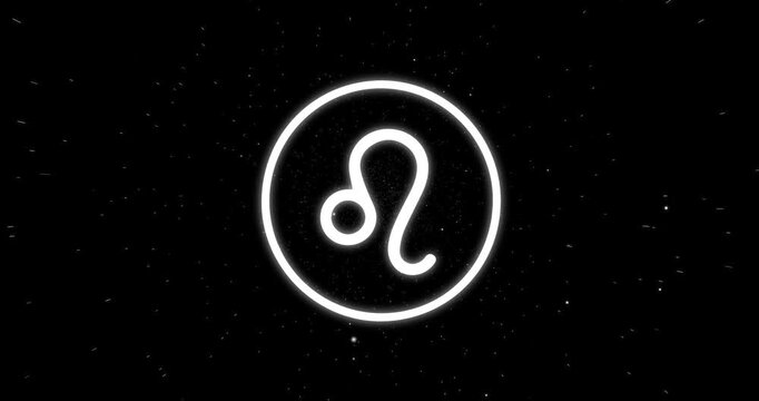 Animated design of a galaxy moving alongside the Leo zodiac sign.