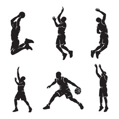 basketball player slam dunk pose silhouettes © James