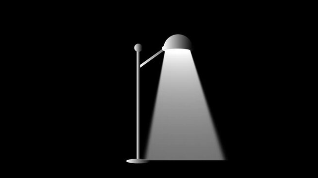 Minimalist floor lamp spotlight bright illumination dark space atmospheric cinematic background. Elegant floor lamp lighting animation white gray glow ambient shadows cinematic studio setup