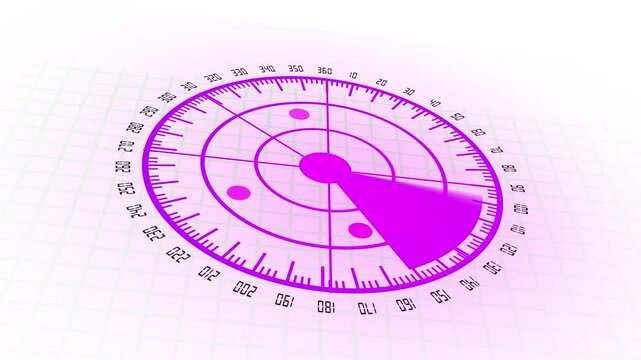 Digital purple radar animation HUD interface rotating scan technology surveillance sci fi display. Futuristic purple radar animation rotating scan HUD technology display monitoring surveillance.