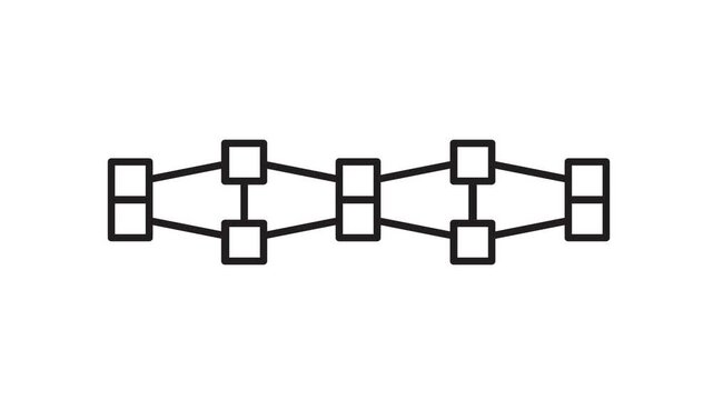 Rectangular box icon with multiple connecting nodes animation isolated on white background