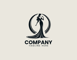 Fototapeta premium Elegant woman silhouette with circular frame black vector illustration