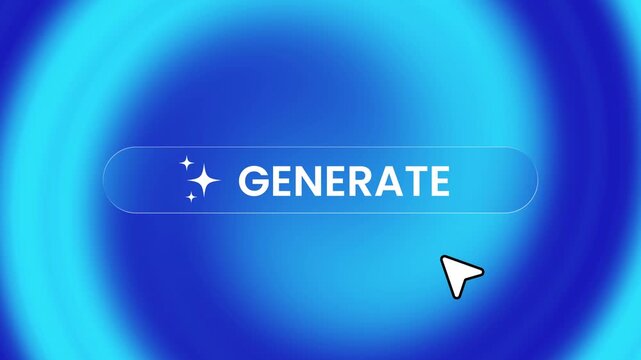 AI Generate Button click in Liquid Glass effect animation isolated on gradient background