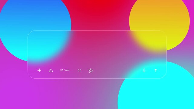 Glass effect search bar UI element with tools button animation isolated on gradient background