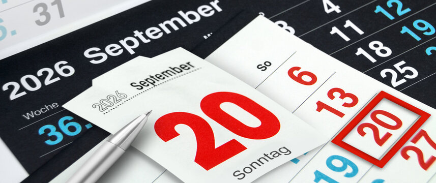 Deutscher Kalender  20. September 2026 Sonntag