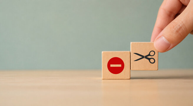 Cutting losses concept. Cut or eliminate the loss of the red minus sign to protect gains, limit losses on a security position. Investment strategy used in trading and investing. Financial management 