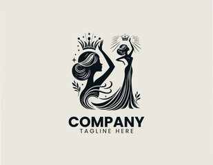 Fototapeta premium Elegant crowned woman holding tiara black vector illustration