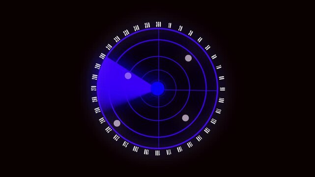 Blue glowing radar screen animation detection system futuristic HUD sci fi background seamless. Radar screen animation blue glowing circles detection system futuristic HUD sci fi seamless loop.