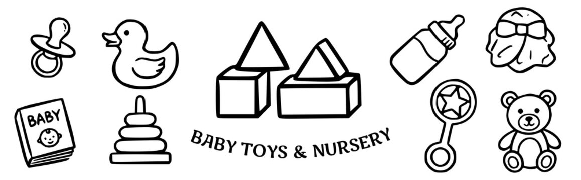 Baby toys and nursery Doodle Vector Illustration